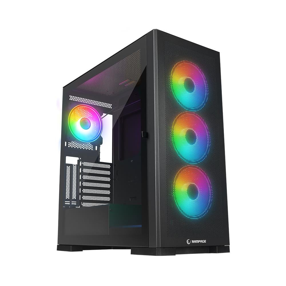RAMPAGE Mesh 4x12cm RGB Fan Manyetik Temperli Camlı Siyah Mid-T Gaming Kasa
