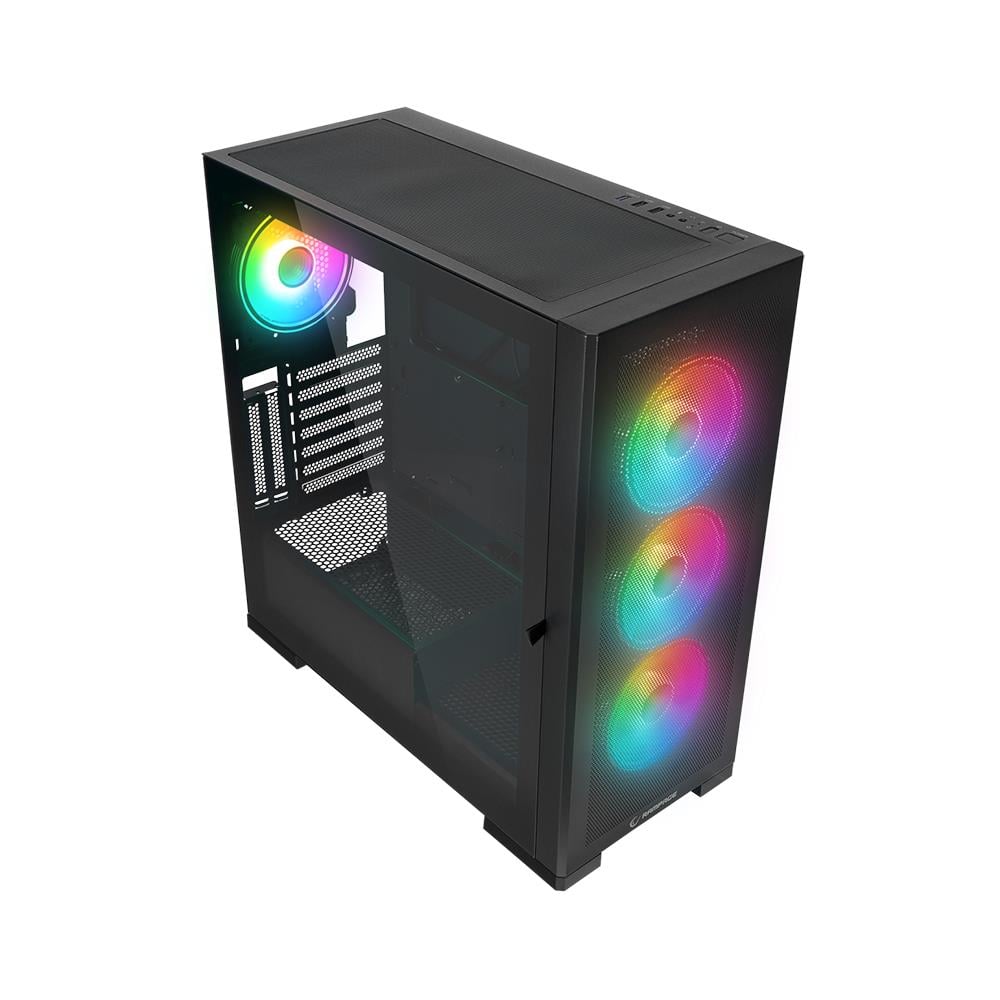RAMPAGE Mesh 4x12cm RGB Fan Manyetik Temperli Camlı Siyah Mid-T Gaming Kasa
