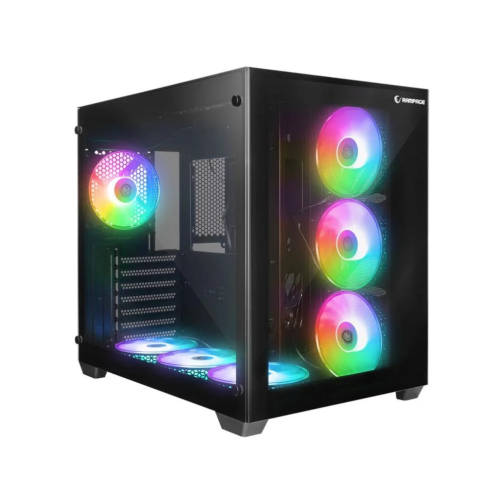 RAMPAGE ICEBLADE PRO BLACK 7x120mm ARGB FANLI MidT ATX GAMING KASA PSU YOK TEK KASA